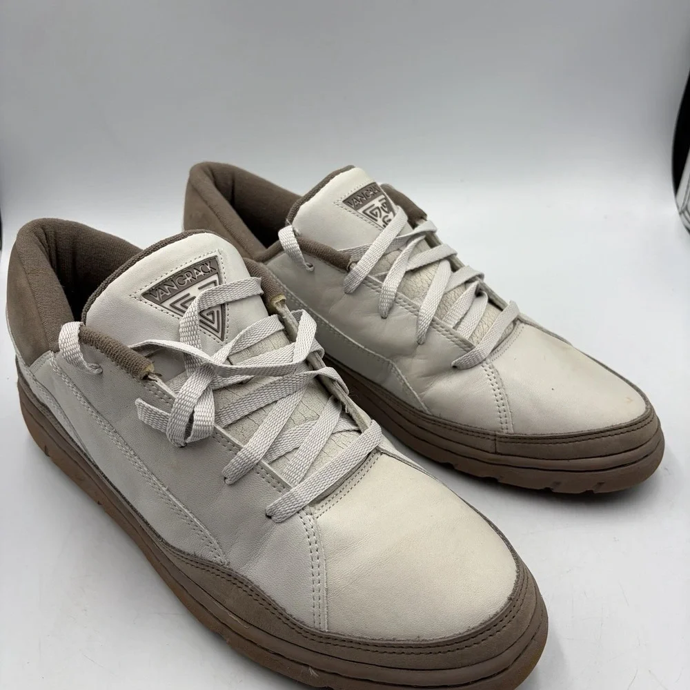 Vintage VanGrack Tan White Leather Sneakers Shoes 80's Very Rare Men's Size 12